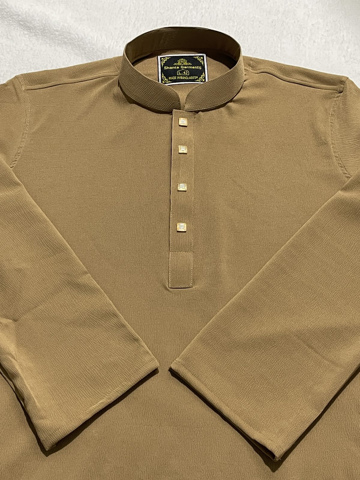 ( Code: 161 ) - অরিজিনাল চায়না জাফরান স্টিচ কটন প্রিমিয়াম পাঞ্জাবি - উইন্টার স্পেশাল কালেকশন - Image 1